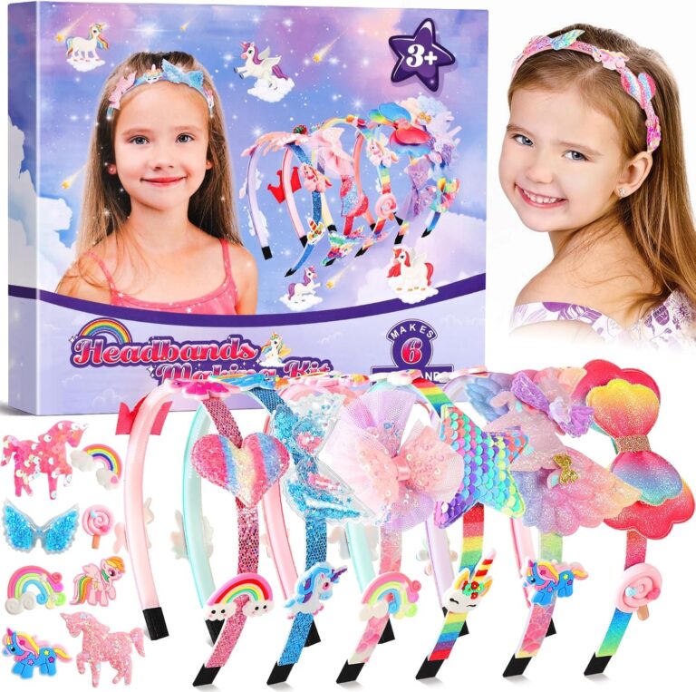 Pourbibi Unicorn Headband Making Kit for Girls Age 3+, Creative Craft Kits for Kids, DIY Hair Accessories & Hairbands – Girls Birthday Presents for Age 3 4 5 6 7 8 Year Old Girls Gifts Toys Set