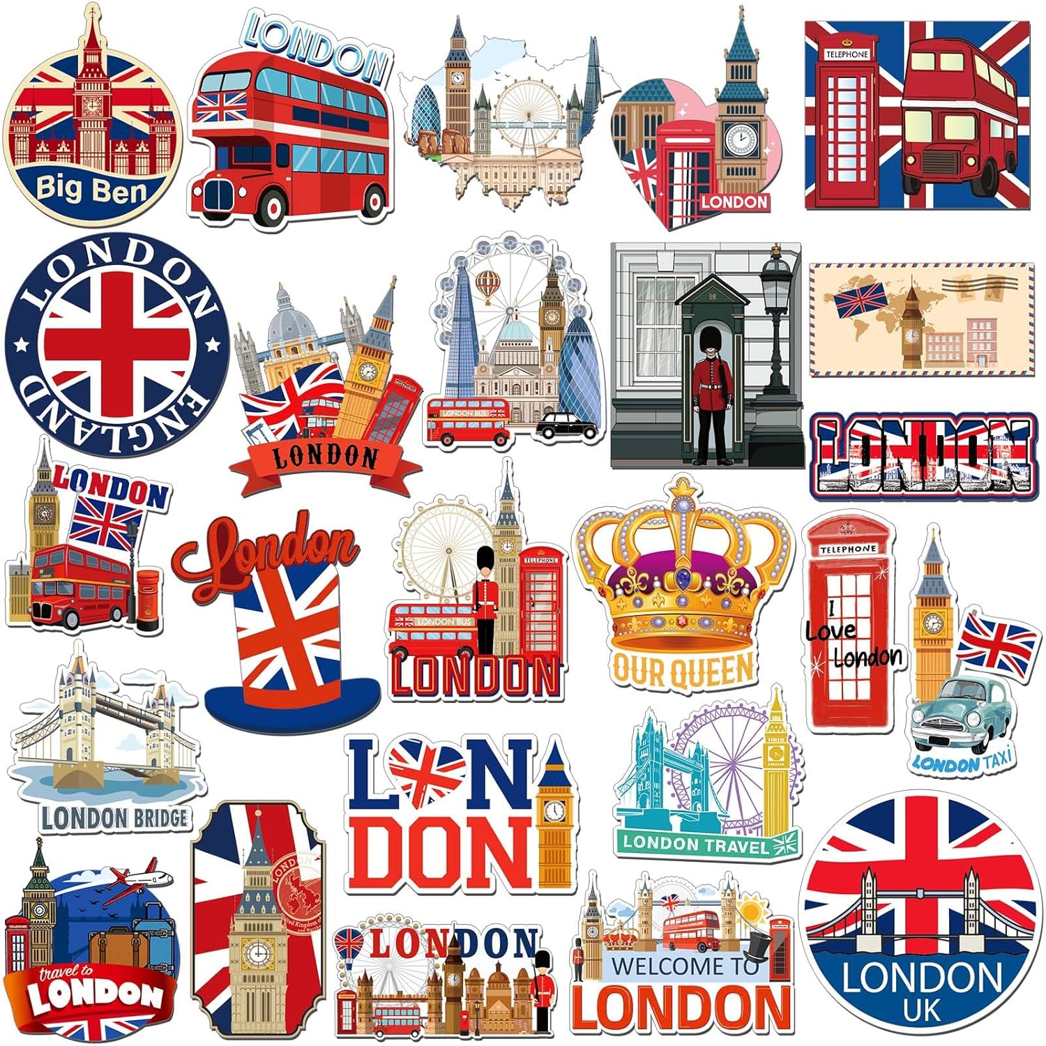 Fabbay 25 Pcs London Themed Fridge Magnets London Souvenirs Gifts Magnetic Refrigerator Stickers Metal Refrigerator Magnets Car Decoration Home Accessories