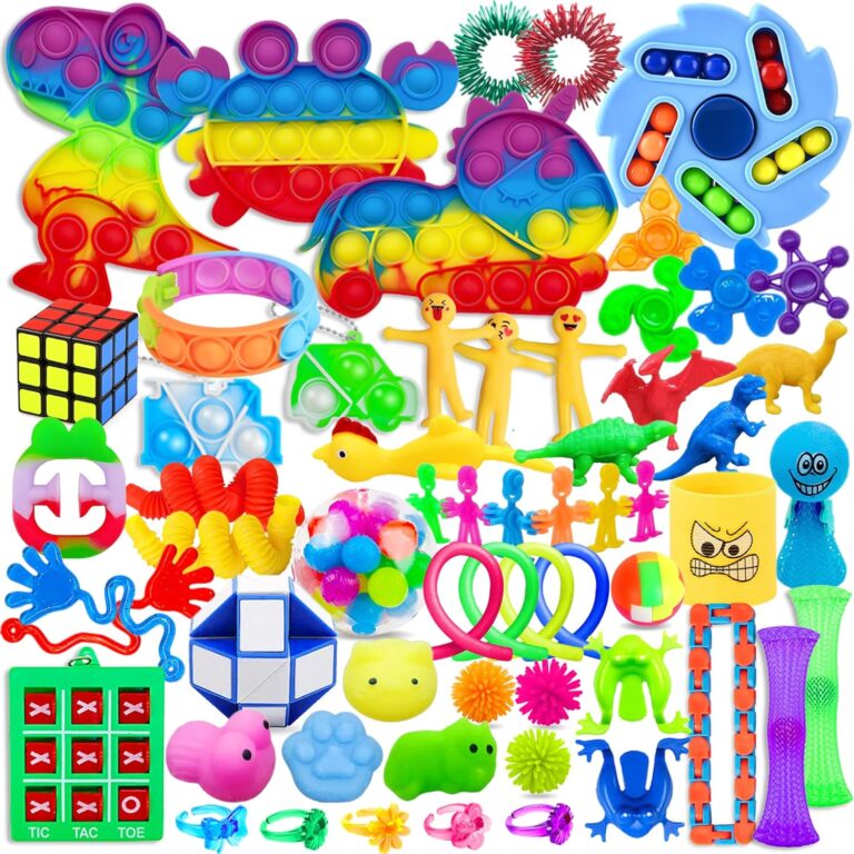 Edmirfun 60PCS Sensory Fidget Toys Pack, Stress Relief and Anti Anxiety Toys for Kids – Cool Fidget Packs, Party Bag Fillers, Class Rewards Game Prizes, Christmas Birthday Gift for Kids 4 5 6 7