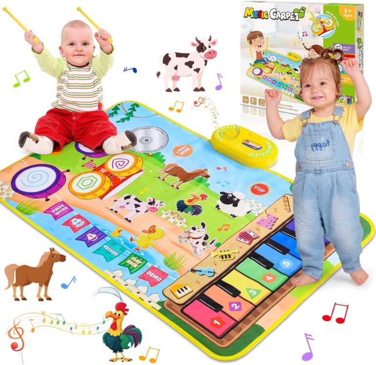 Dromlag 3 in 1 Music Mat Toys for 1-6 Year Olds, Piano & Drum Instrument, Animal Theme, Musical Piano Dance Mats for Kids, Early Educational Toddler Toys Birthday Gifts for Boy Girls, Green