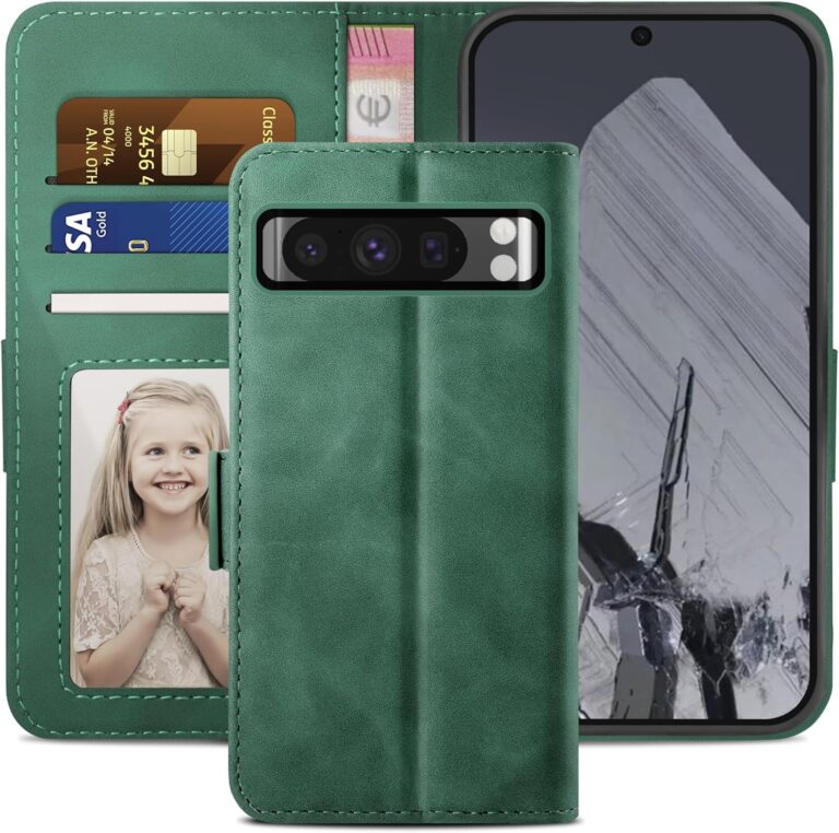 YATWIN for Google Pixel 8 Pro Case, Flip Wallet Leather Case with Card Slot and Shockproof Function Kickstand Phone Cases Cover for Google Pixel 8 Pro – Pine Green