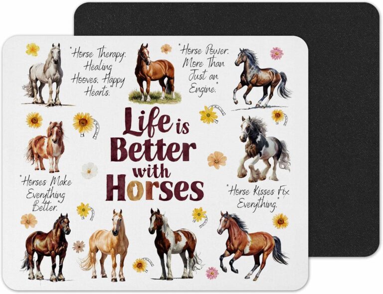 Life is better with Cats Dogs Horse Pats hobby Mouse mat pad for UK with Holiday Non Slip PC Desktop Laptop for office Work school home animals gift (life…horse)