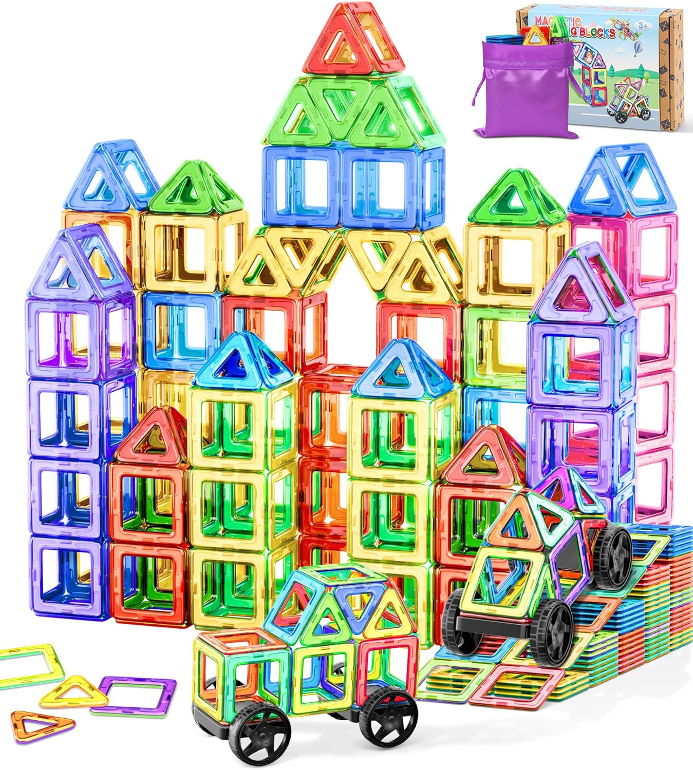 COOLJOYA Magnetic Tiles for Kids Age 3+, Magnetic Building Blocks Toys for Girls Boys Gift, Montessori Toddler Toys