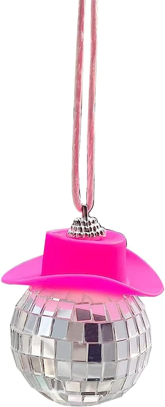 Disco Ball Cowboy Hat Car Accessories,Car Interior Accessories,Cute Car Accessories,Car Hanging Ornament Accessories,Car Rearview Mirror Pendant Funny Gifts For Women Men Truck SUV (Pink)