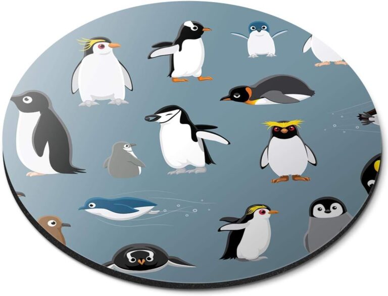 Destination Vinyl ltd Cartoon Penguin Mixture Kids Pattern – Flexible Round 5mm Rubber Mouse Mat Pad Office Home Novelty Printed Desk Accessory – 44533