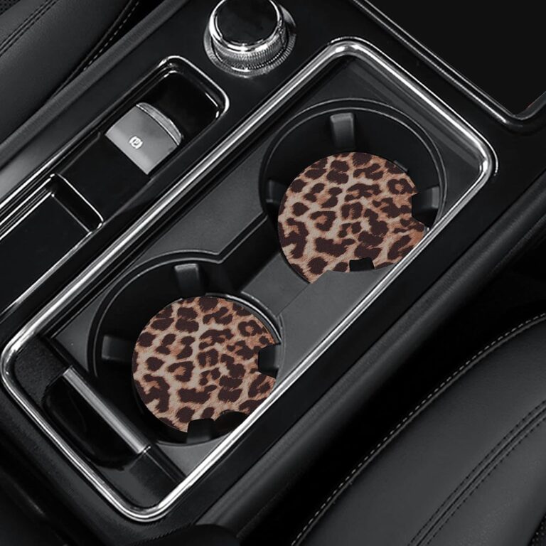 Joyberg 4 Pack Leopard Print Neoprene Car Coasters, 2.75 Inch Round, Boho Cup Holder Coasters for Women