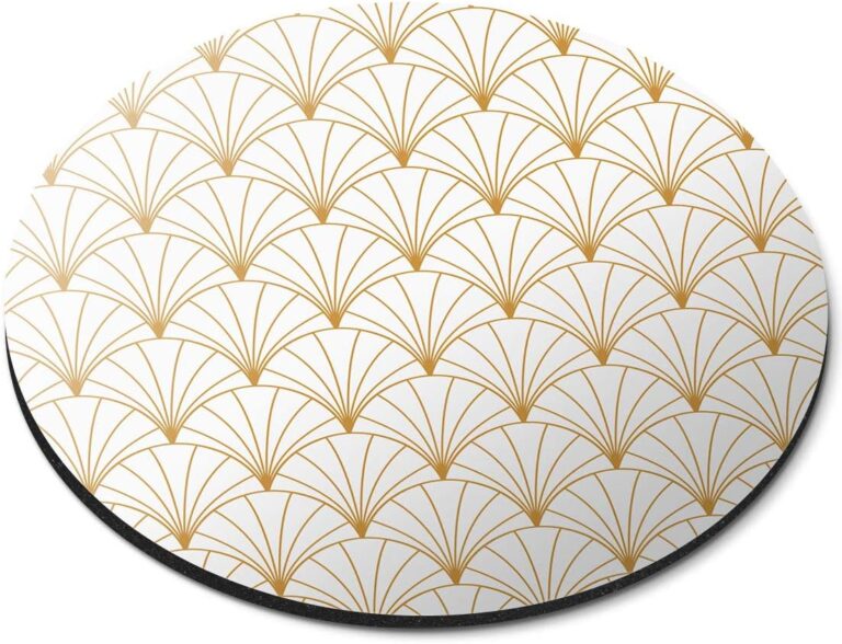 Vintage Art Deco Pattern White Gold – Flexible Round 5mm Rubber Mouse Mat Pad Office Home Novelty Printed Desk Accessory 12760