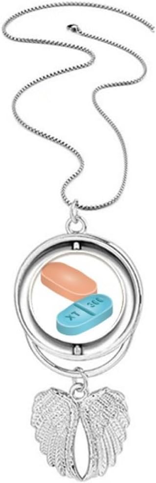 Health Care Products Pill Illustration Pattern Pendant Angel Wings Rotating Necklace Jewelry