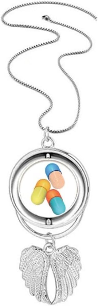 Health Care Products Capsule Pill Pattern Pendant Angel Wings Rotating Necklace Jewelry