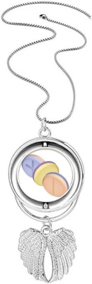 Health Care Products Pill Pattern Illustration Pendant Angel Wings Rotating Necklace Jewelry