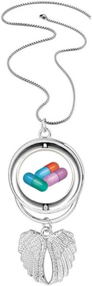 Capsule Pill Health Care Products Pattern Pendant Angel Wings Rotating Necklace Jewelry