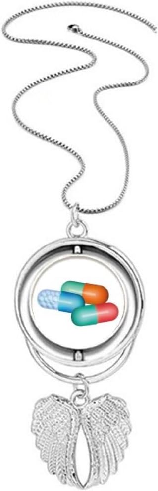 Pill Capsule Health Care Products Pattern Pendant Angel Wings Rotating Necklace Jewelry