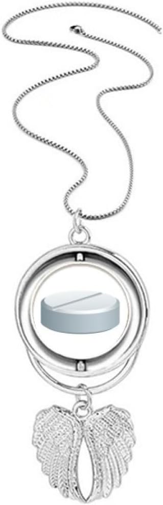 White Pill Health Care Products Pattern Pendant Angel Wings Rotating Necklace Jewelry