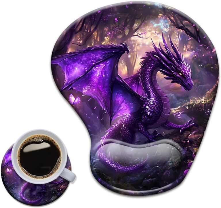 HOPONY Gel Wrist Rest Mouse Pad-Ergonomic Office Mousepad with Wrist Support-Non-Slip,Design Desk Accessories Mat for Home&Game Decor Purple Dragon