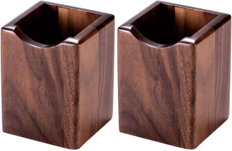 SHOPUKASA 2 Pack Wood Pen Pencil Holder Stand Multi Purpose Natural Wood Pencil Cup Pot Desk Organizer Storage Box (2 Pack Walnut Color)