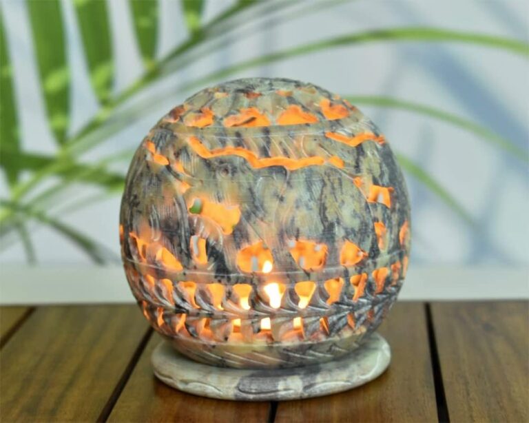 Ajuny Antique Handmade Decorative Candle Holder Table Office Gifts Engraved Tealight Soapstone (Pack of 1)