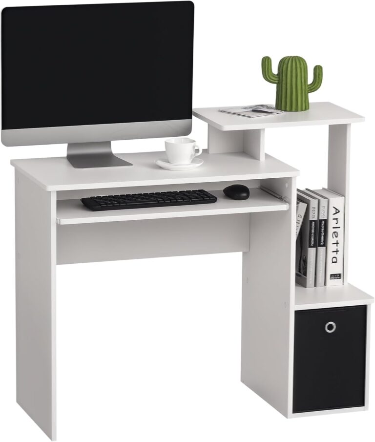 HOMCOM Computer Desk with Sliding Keyboard Tray Storage Drawer Shelf Home Office Workstation White 100 x 40 cm