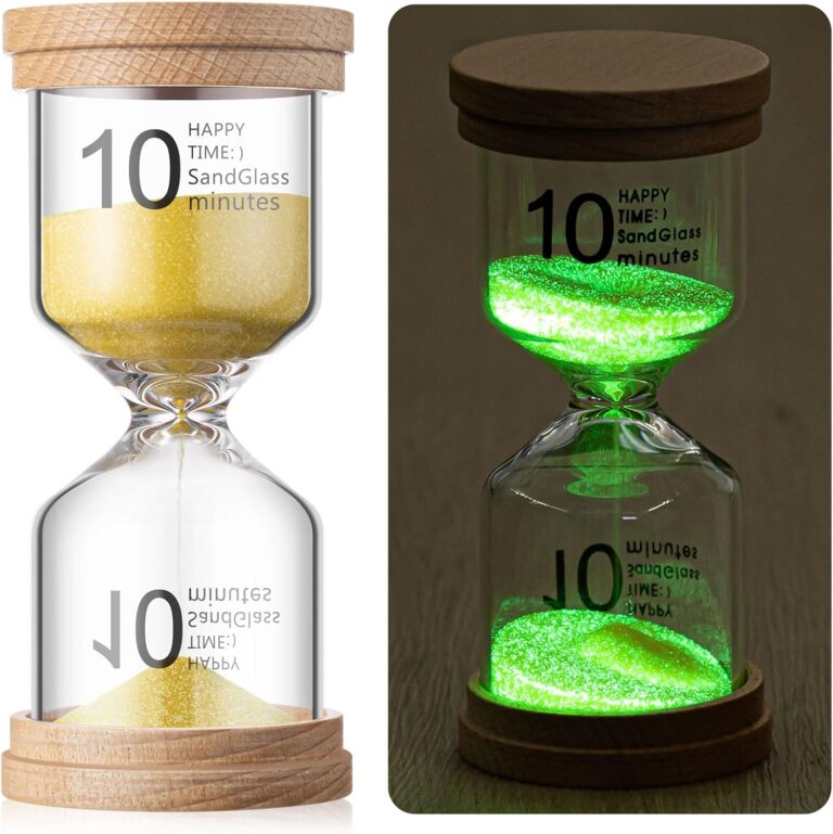 10 Minutes Glow in The Dark Wooden Sand Timer Hourglass Luminous Sandglass Timer Colorful Sand Clock Time Telling Accessory for Toothbrush Games Classroom Office Cooking Home Decor(Yellow)
