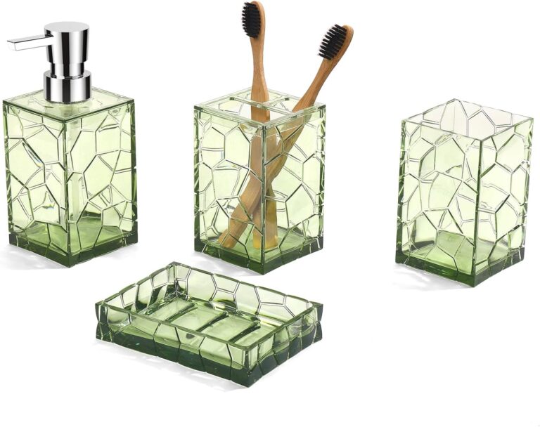 GAHEFY Green Bathroom Accessories Set with Toothbrush Holder, Soap Dispenser, Tumbler, Soap Dish, Sage Green Bathroom Decor, Acrylic (Green-4pcs)