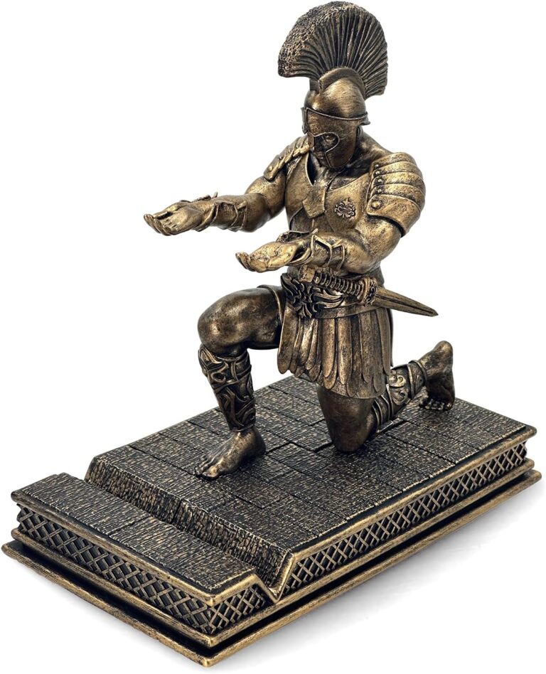 SOONFABUKE Roman Warrior Pen Holder knight Desktop Organizer and Accessories Resin Pen Holder as Gift with Short Swordfor Office and Home (Antique Bronze)