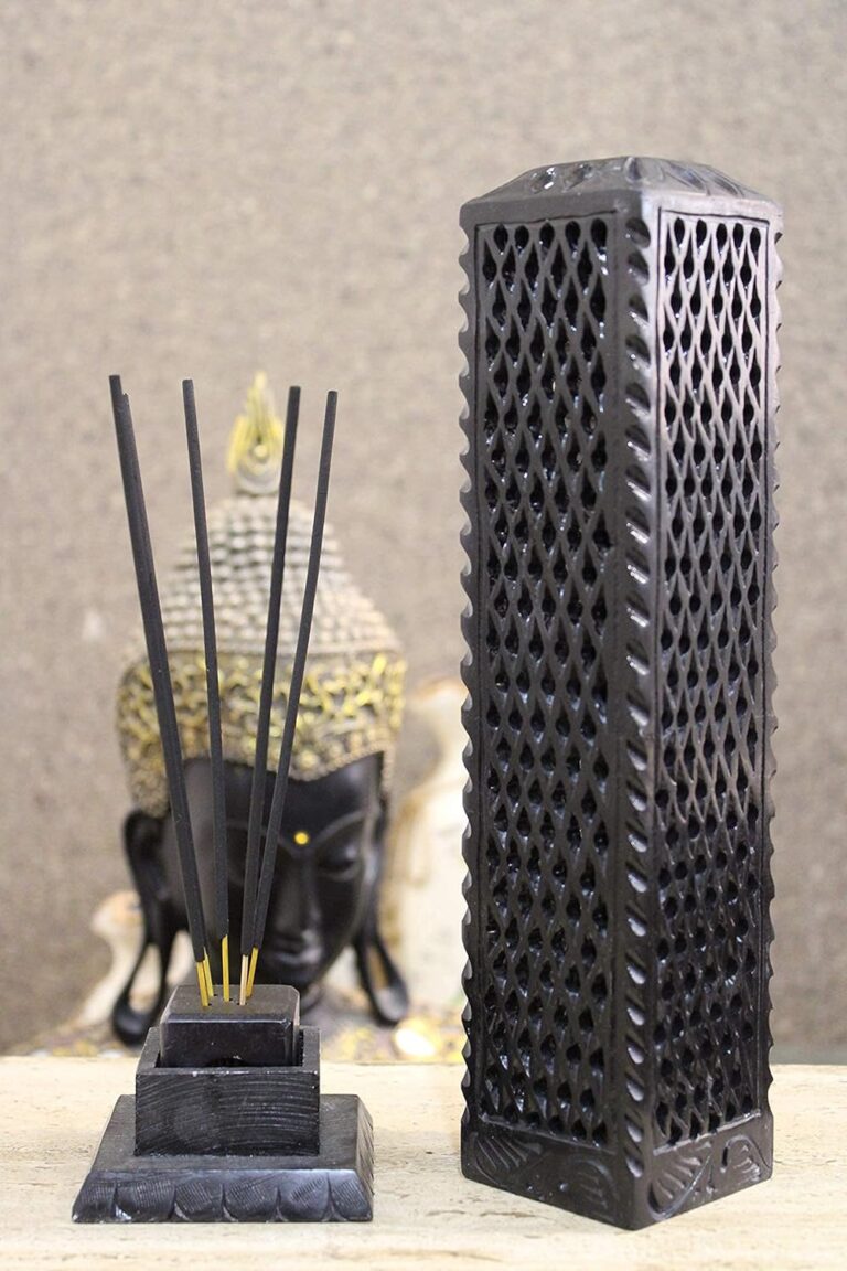 Handmade Black Soapstone Incense Stick Tower Holder | Marble Incense Stick Tower Burner Holder Spa Aromatherapy Home Office Fragrance Accessories Home Office Decor – (11 X 3 Inches)