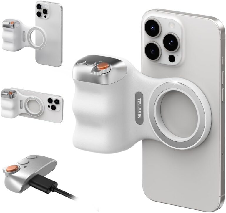 TELESIN Fun Shot Magnetic Phone Camera DSLR Style Shutter Grip for iPhone & Android with Anti-Drop Detachable Wireless Shutter Button – 1/4″ Screw – Comfort Ergonomic Camera Grip Handle Holder
