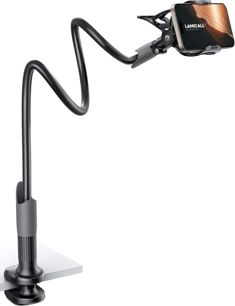 Lamicall Gooseneck Phone Holder for Bed – Cell Phone Mount Clamp Clip, Flexible Long Arm, Overhead Mount for Desk Headboard Bedside, for iPhone Air 17 Pro Max, 16 Pro Max, 15, 14 & 4-7″ Phone