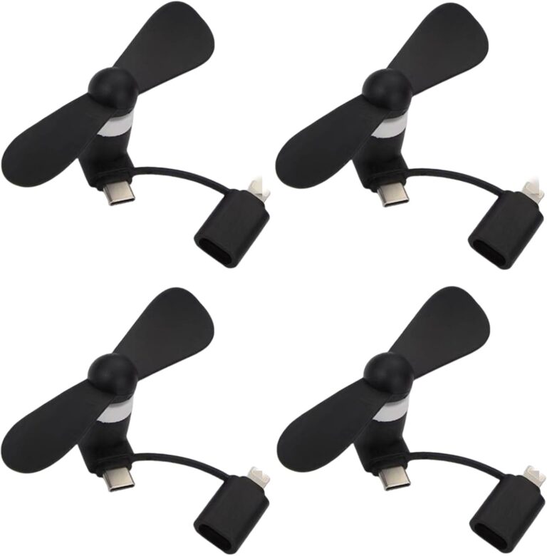 Mini 2-in-1 Cell Phone Fan for iPhone and Android Cellphones with Type C/USB C Port (4 Pack) – Small Personal Portable Pocket Fan Plug in Mobile Phones iPad for Outdoor Travel Commuting (Black)