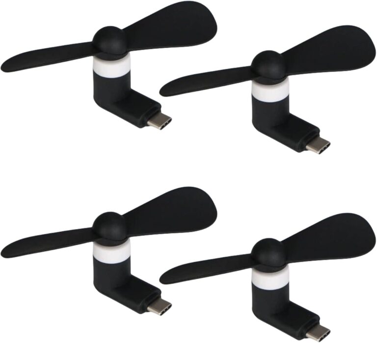 Phone Fan USB C, 4 Pack Mini Portable Cell Phone Fan for iPhone 16/15 and Android Cellphones with Type-C Port, Small Personal Travel Pocket Fans Summer Gadgets (Black)