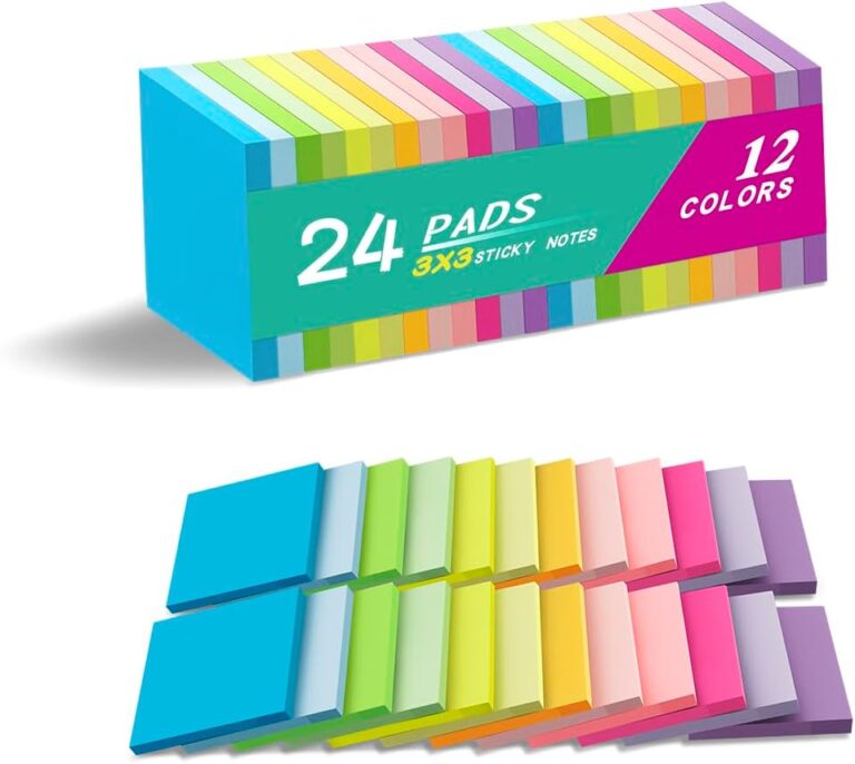 Sticky Notes 3×3 Inches,Bright Colors Self-Stick Pads, Easy to Stick for Home, Office, Notebook (24)