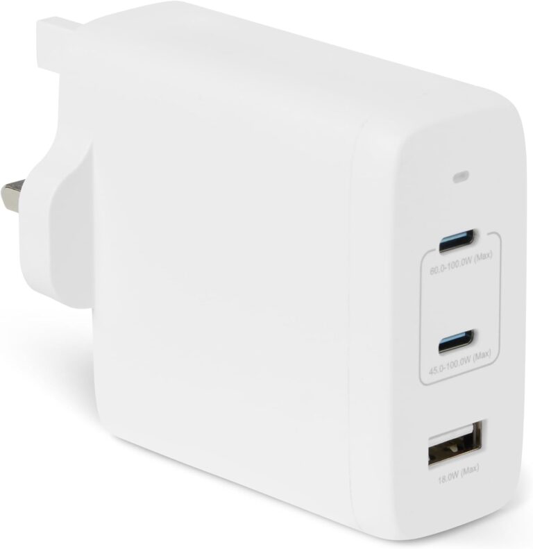 Amazon Basics Fast Charging USB C Nano GaN Wall Charger, 120W 3-Port for Laptops, Tablets, Phones, White