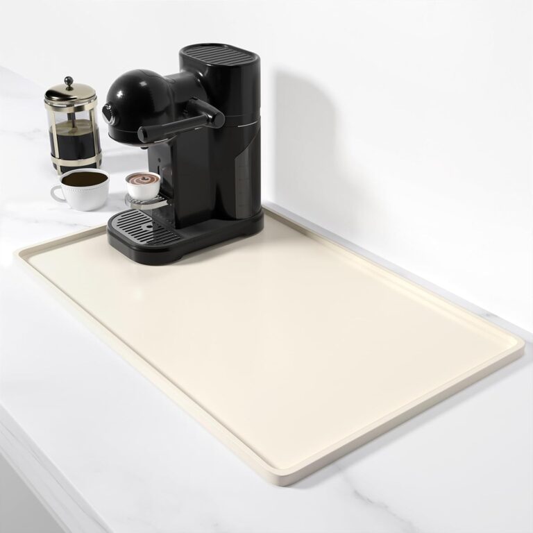 Rnivvi Silicone Coffee Mat, 12″ x 19″ Waterproof Raised Edge Coffee Bar Mats for Espresso Machine Station Accessories, Heat Resistant Dish Drying Pad for Kitchen Counter, Rubber Bar Decor Pad, Beige
