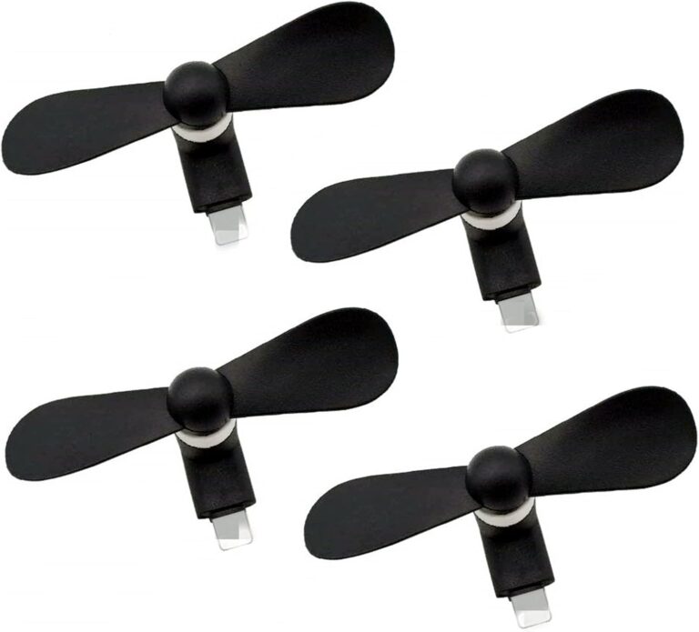 Phone Fan for iPhone 14/14 Plus/14 Pro Max/SE 3/13/13 Pro/12/11/XR/XS/iPad, 4 Pack Portable Mini Personal USB Pocket Fan Plug in Cellphones (Black)