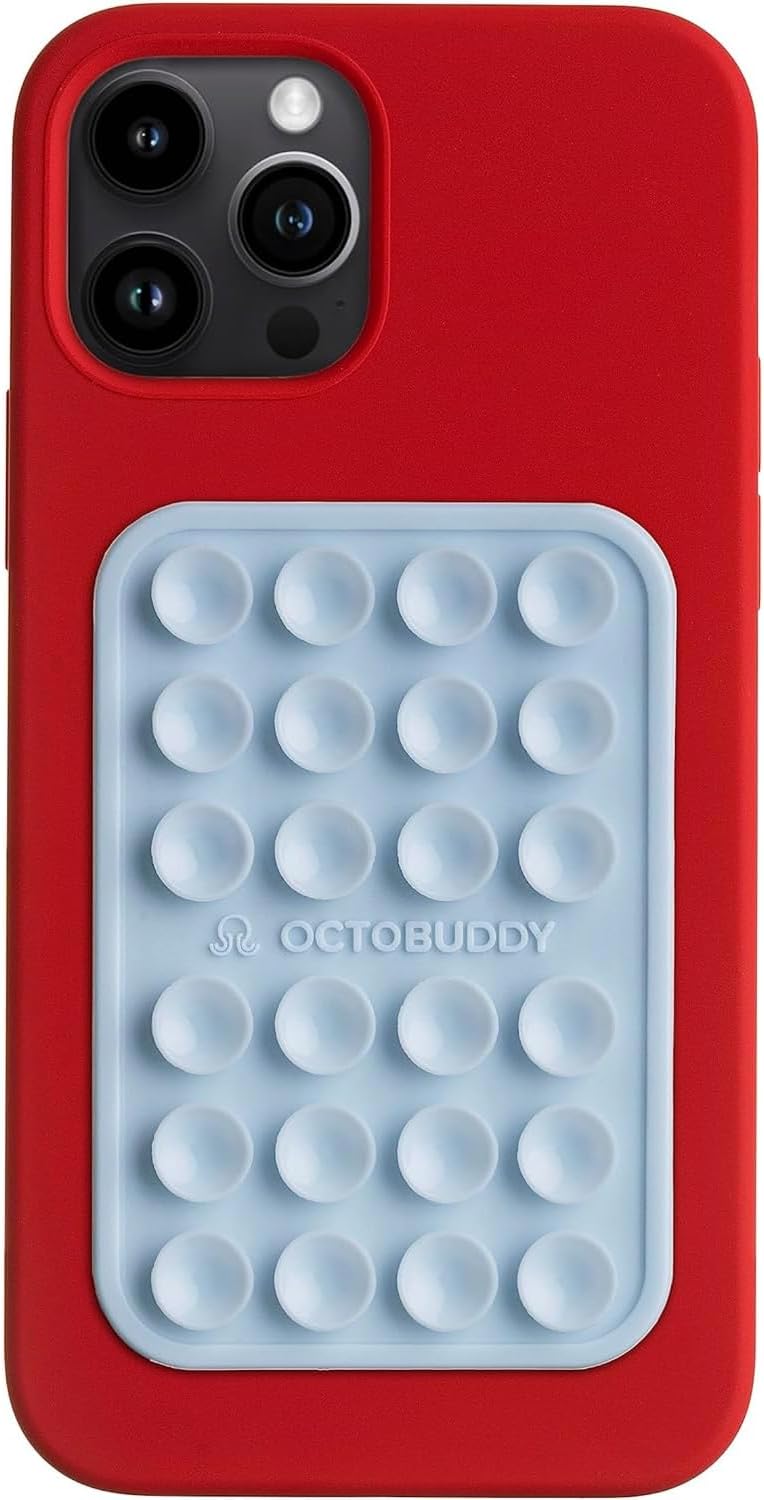 OCTOBUDDY Classic – Silicone Suction Phone Case Adhesive Mount – Hands-Free, Strong Grip Holder for Selfies & Videos – iPhone & Android Compatible – 2.25″ x 3.25″, Baby Blue