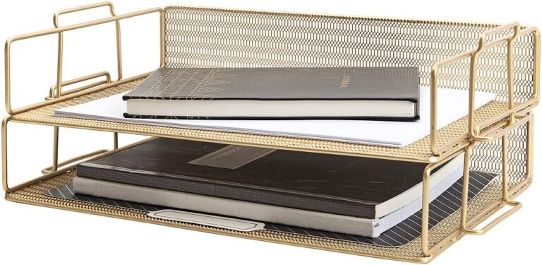 Blu Monaco Gold Stackable Letter Tray Set of 2 – Metal Wire Two Tier Inbox Tray for Desk