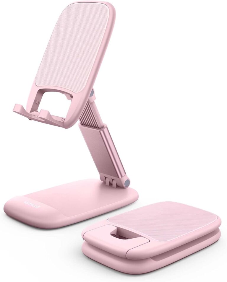 Lamicall Pink Phone Holder, Desk Accessories – Rose Gold Pink Office Cell Phone Holder, Desktop, Office Desks Accessories, Desk Decor for Women, for iPhone, 4-8” Phone