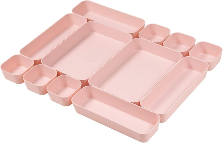 Backerysupply Set Of 12 Pink Color Plastic Desk Drawer Organizers For Makeup Bathroom Office Kitchen Vanity Drawer Storage Box Container