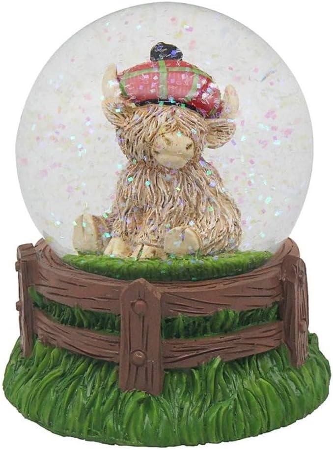 Lesser & Pavey Happy Highland Cow Highland Cow Tartan Cap Waterglobe Figurines & Ornaments For Home & Office | Decorative Home Accessories Statues For Indoor & Outdoor | Lovely Gifts for Women & Men