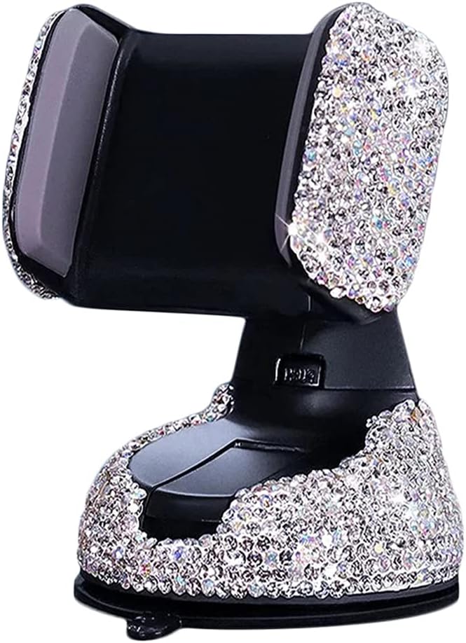 SUNCARACCL Bling Car Phone Holder, 360°Adjustable Universal Rhinestone Crystal Auto Phone Mount Stand Accessories for Windshield Dashboard and Air Outlet (White)