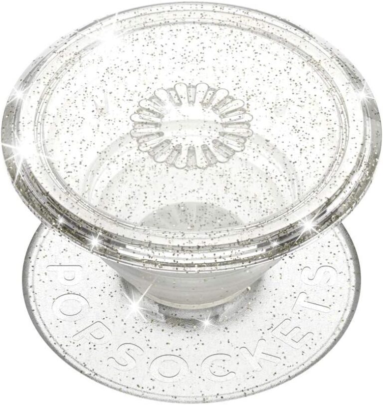 PopSockets Translucent Phone Grip with Expanding Kickstand, PopSockets for Phone, Adhesive Grip, Translucent PopGrip – Clear Glitter Silver