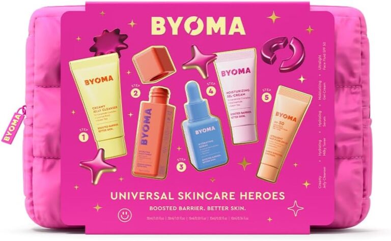 BYOMA Universal Skincare Heroes (5-Piece Kit) – Skincare Gift Set with Jelly Cleanser, Milky Toner, Hydrating Serum, Gel Cream & SPF 50 – Skin Barrier Repair Gift Set with Makeup Bag