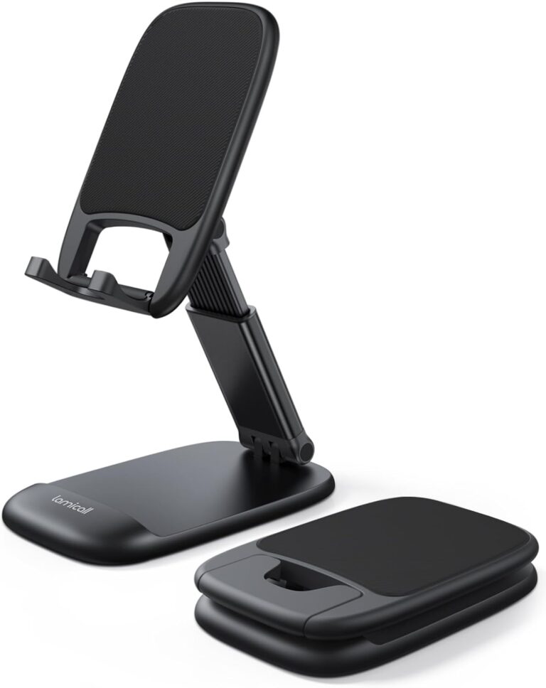 Lamicall Cell Phone Stand for Desk – [Height Adjustable] Foldable Mobile Phone Holder, Portable Stand for iPhone 17 16 15 14 13 12 11 Pro Max Plus Air, Galaxy S25 S24, Telephone, Office Accessories