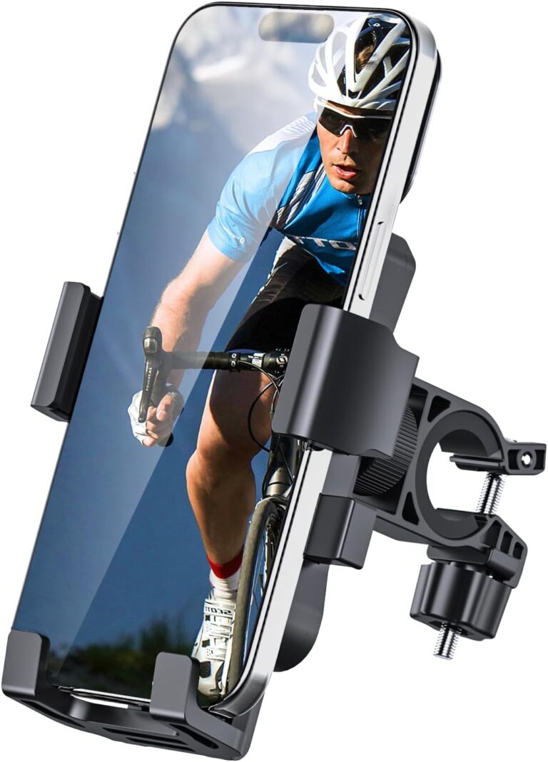 Bike Phone Holder Mount, Secure Handlebar Phone Mount Holder for Bike and Motorcycle, Suitable for iPhone and 4.5-6.8″ Smartphones, Black