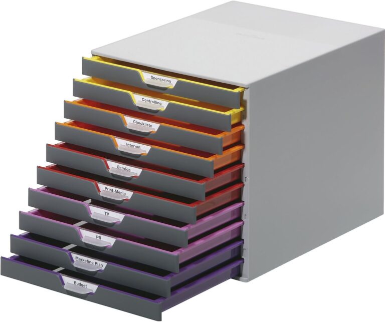 Durable VARICOLOR® 10 Drawer Unit – Desktop Drawer Set with 10 Colour Coded Draws – Perfect for Storing Documents and Paper Work