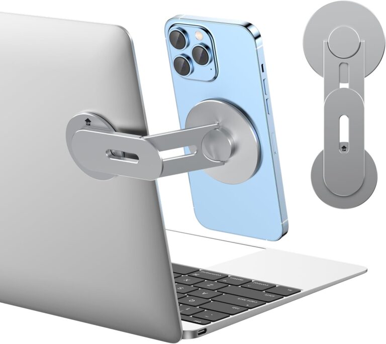 Magnetic Laptop Phone Holder for MagSafe for iPhone 17/16/15/14/13/12 & All Phones, 180° Adjustable Phone Side Mount for Monitors, Phone Mount for Tesla, Gray