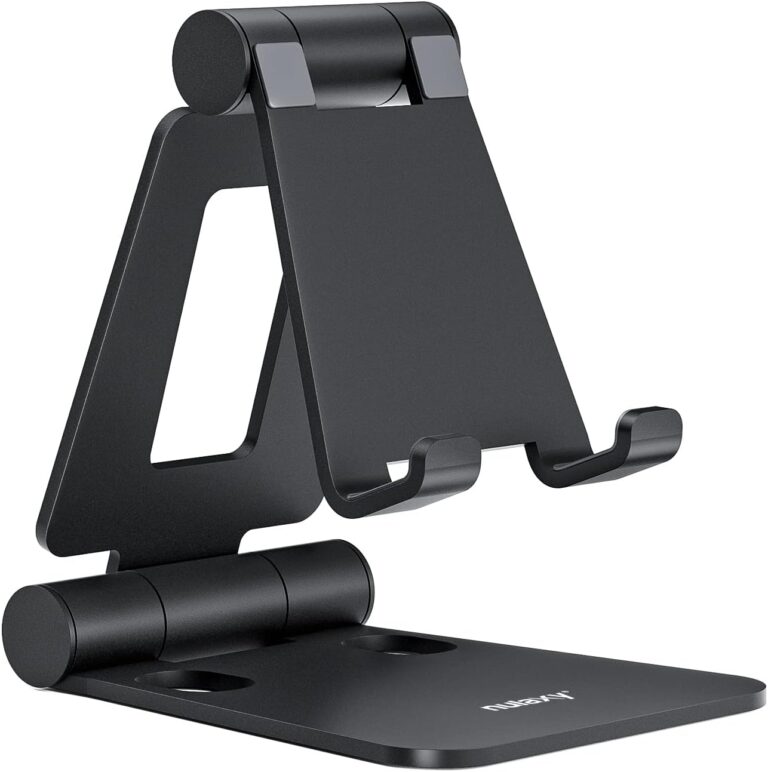 Nulaxy Fully Aluminum Phone Stand, Dual Folding Angle Height Adjustable Mobile Holder Cradle for Desk Compatible with iPhone 17 16 15 14 13 12 11 Pro Max XR Xs X, Galaxy, Nintendo Switch, All Phones
