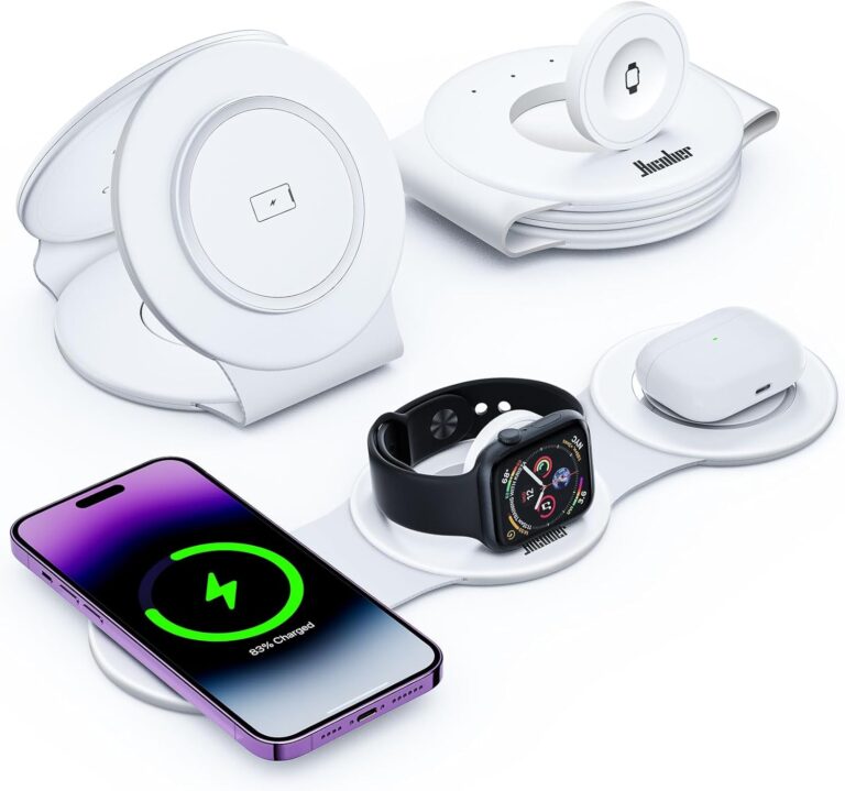 Hicober 3 in 1 Wireless Charging Station for iPhone 15, Magnetic Foldable Travel Charger Station Stand 18W for iPhone Air 17 16 15 14 13 12 Pro/Max/Plus/Apple Watch All Series & Airpods
