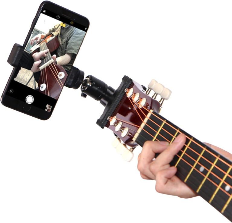 Guitar Head Phone Holder Mount for Live Broadcast Teaching Video Recording – Compatible with Android and iPhone – Guitar, Bass, Ukulele