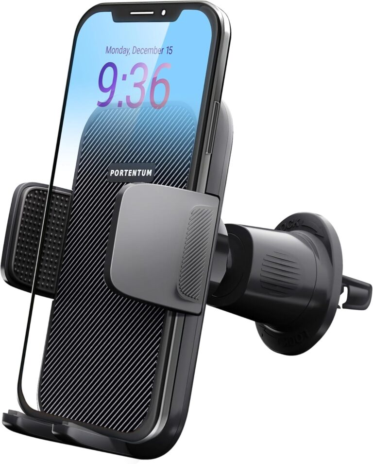PORTENTUM Car Phone Holder, Air Vent Car Phone Mount Cradle 360° Rotation – Upgraded Hook Clip and One Button Release Function – Super Stable Phone Holder Compatible with 4.0 to 7 inches Phones