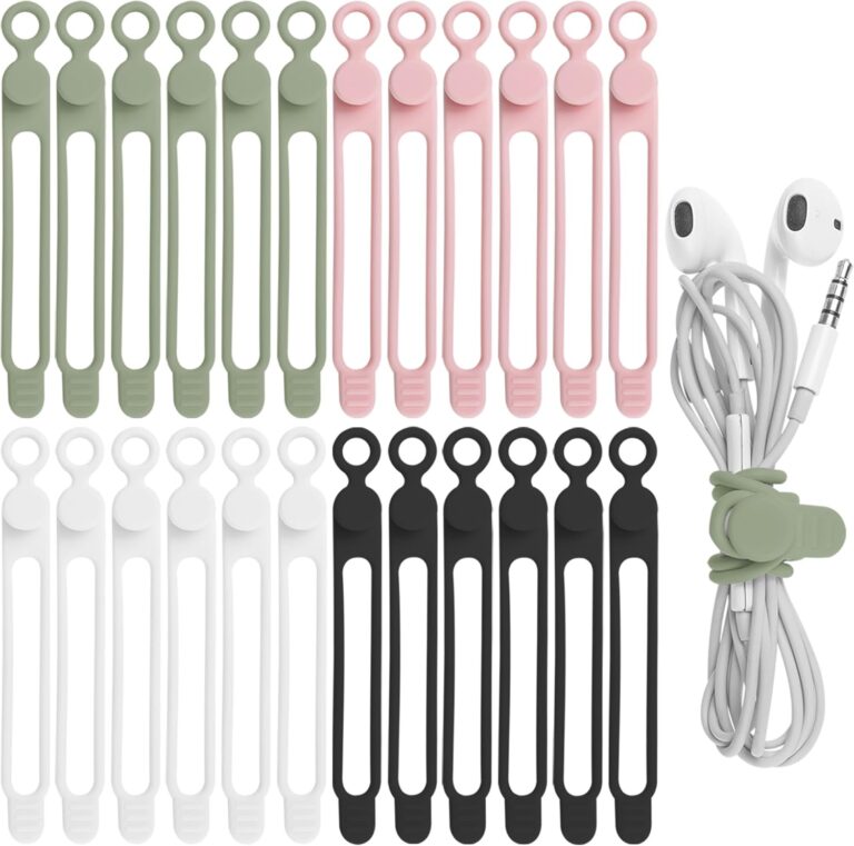 Nearockle 24Pcs Silicone Cable Straps Cord Organizer for Bundling Earphone, Phone Charger, Computer Cords, Reusable Cable Ties Wire Organizer in Home,Office,Kitchen,School (Multicolor)